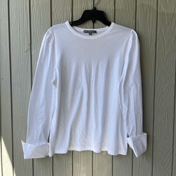 Elliott Lauren White Woven & Knit Cotton Blouse w/ Cuffs Sz M Retails $151 - Picture 4 of 12